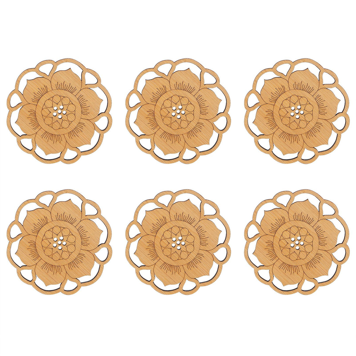 6Pcs/Set Teacup Mat Bamboo Coaster Heat Insulated Cup Pad Drinkware Tabletop AccessoryFlower Bud Type