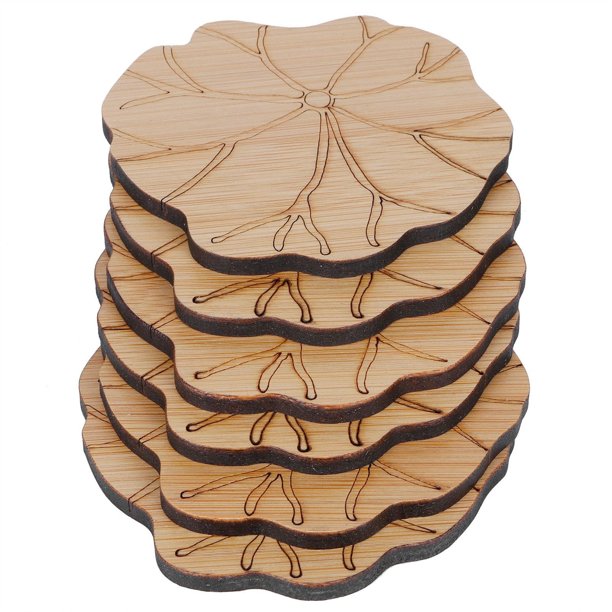 6Pcs/Set Teacup Mat Bamboo Coaster Heat Insulated Cup Pad Drinkware Tabletop AccessoryLotus Leaf Type