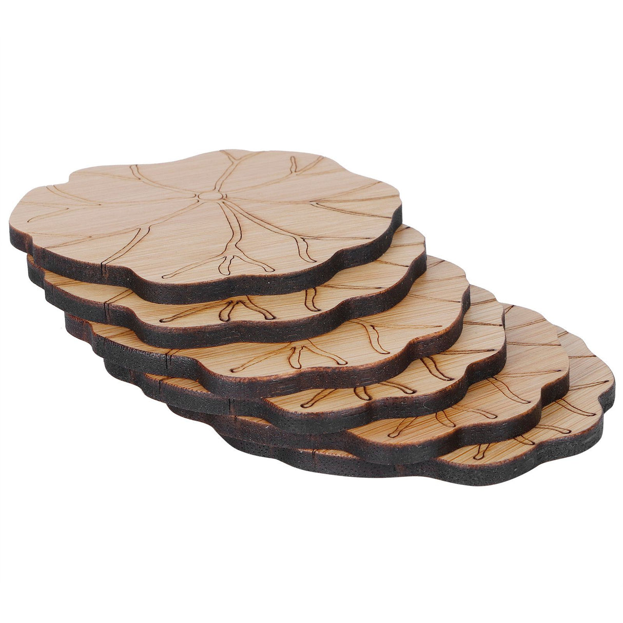 6Pcs/Set Teacup Mat Bamboo Coaster Heat Insulated Cup Pad Drinkware Tabletop AccessoryLotus Leaf Type
