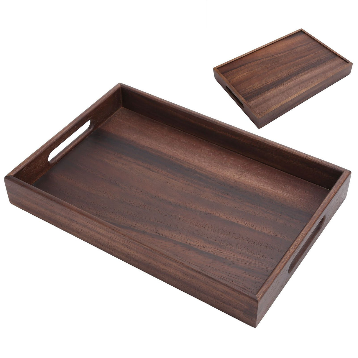 Rectangular Wooden Serving Tray with Grooves Breakfast Food Tray for Tea Coffee Fruit SnackS
