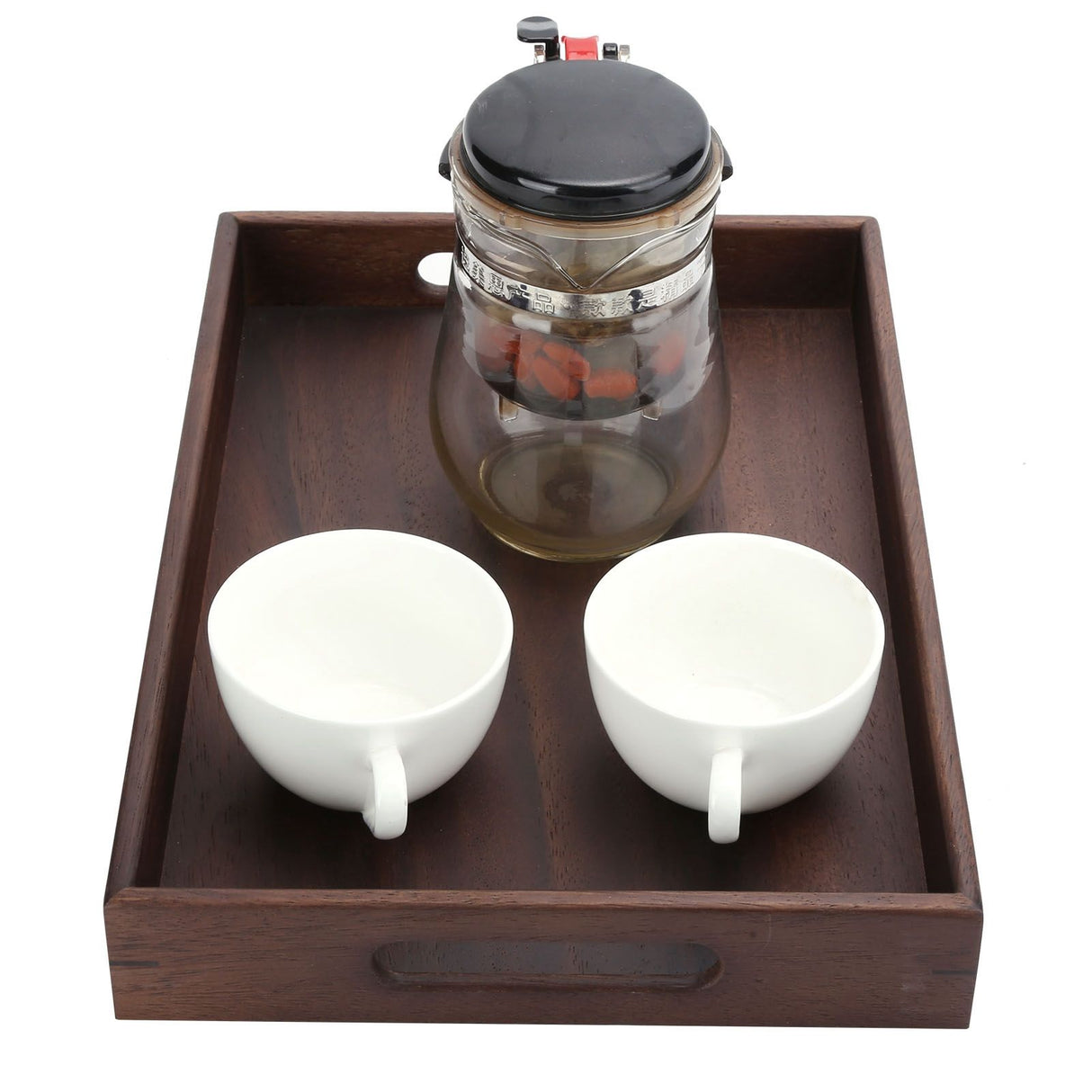Rectangular Wooden Serving Tray with Grooves Breakfast Food Tray for Tea Coffee Fruit SnackS