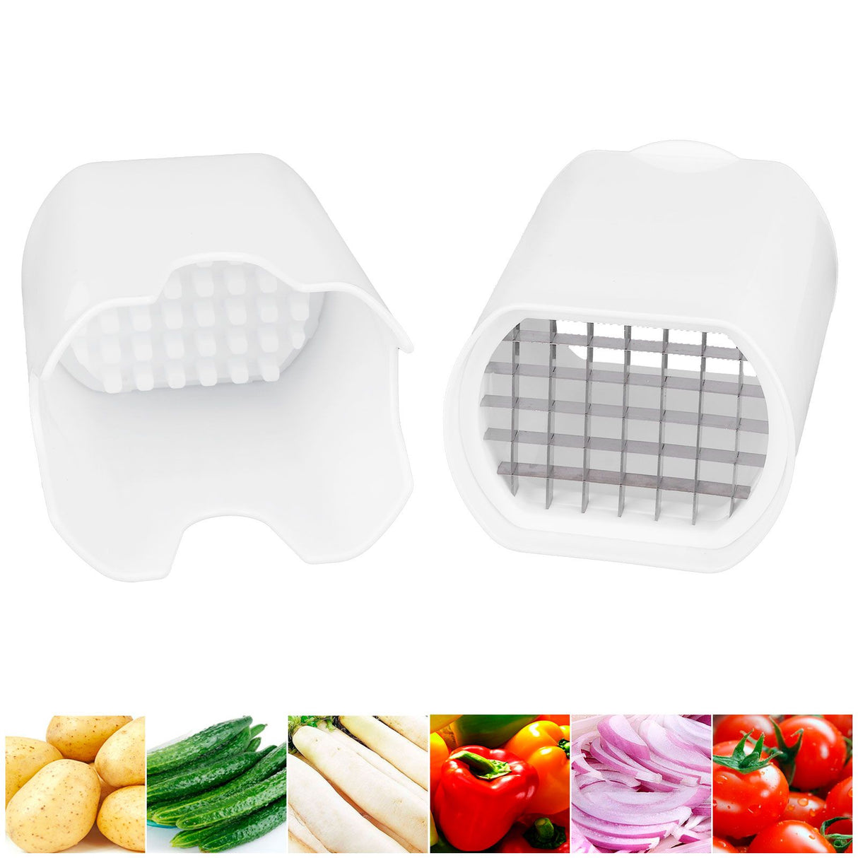 French Fry Cutter Potato Vegetable Fruit Slicing Tools with Lid 44 Grids Kitchen Accessories