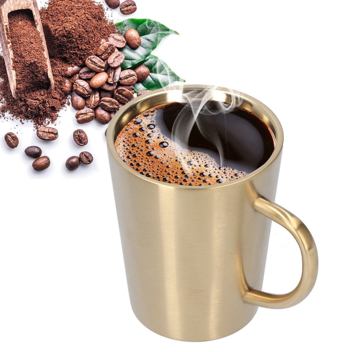 340ml 304 Stainless Steel Beer Mug Coffee Water Cup with Handgrip Double Wall DrinkwareGold