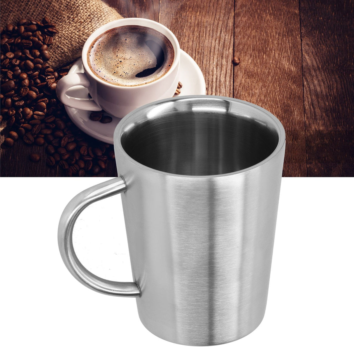 340ml 304 Stainless Steel Beer Mug Coffee Water Cup with Handgrip Double Wall DrinkwareStainless Steel Color