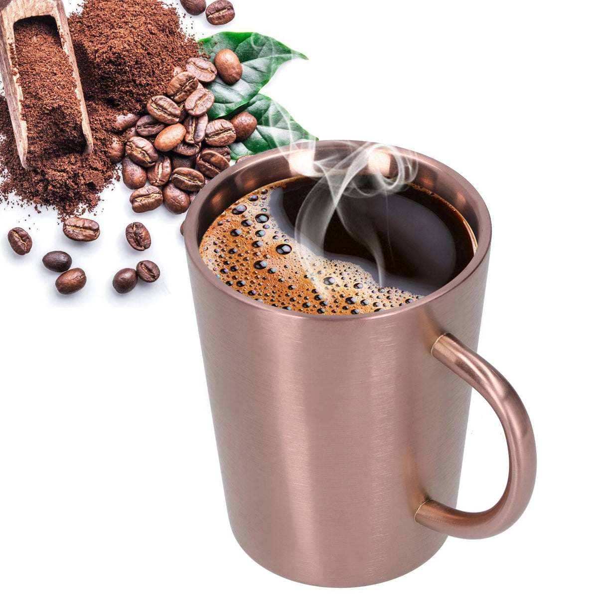 340ml 304 Stainless Steel Beer Mug Coffee Water Cup with Handgrip Double Wall DrinkwareRose Gold