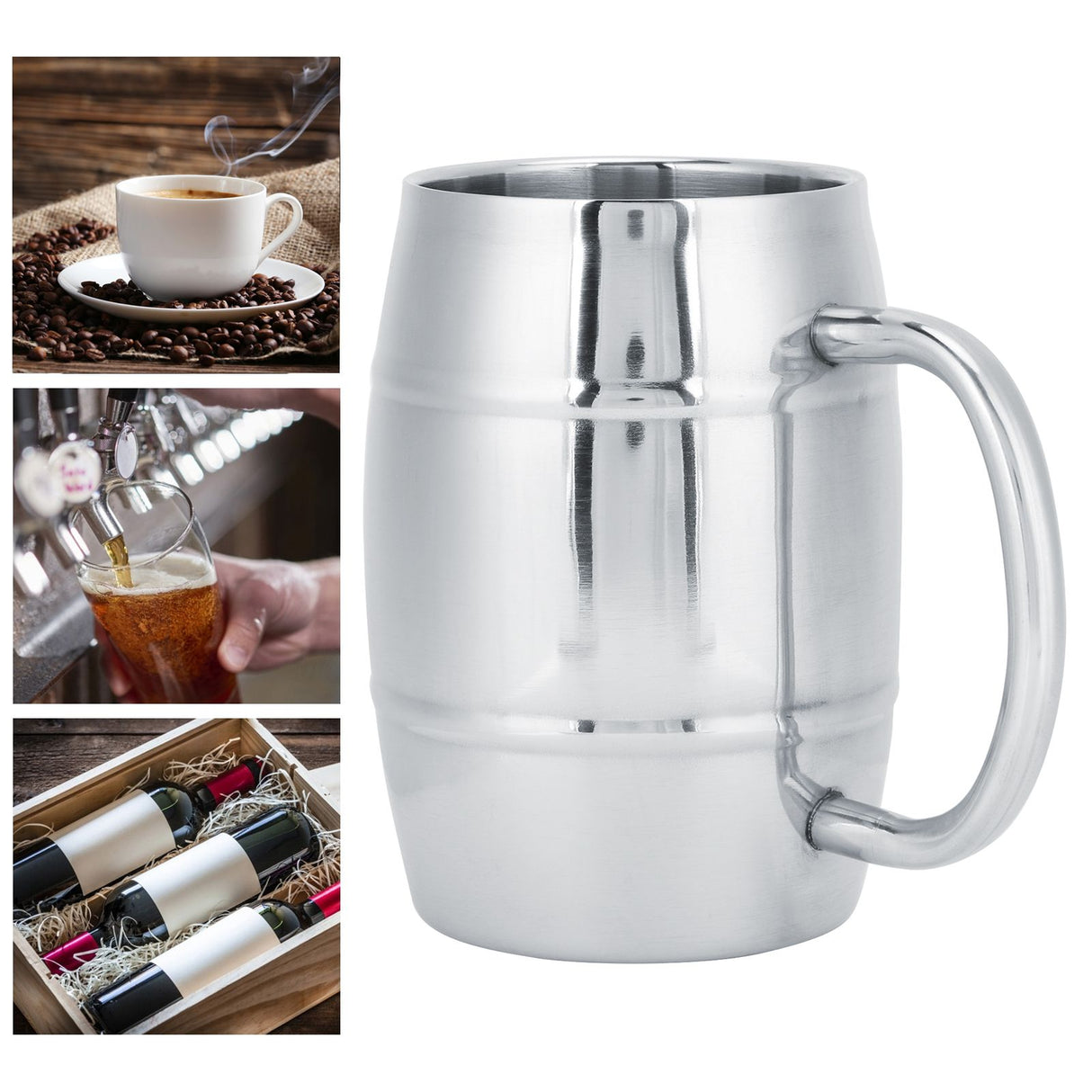 470ml 304 DoubleLayer Stainless Steel Beer Mug Outdoor Camping Tea Coffee Cup with Handle
