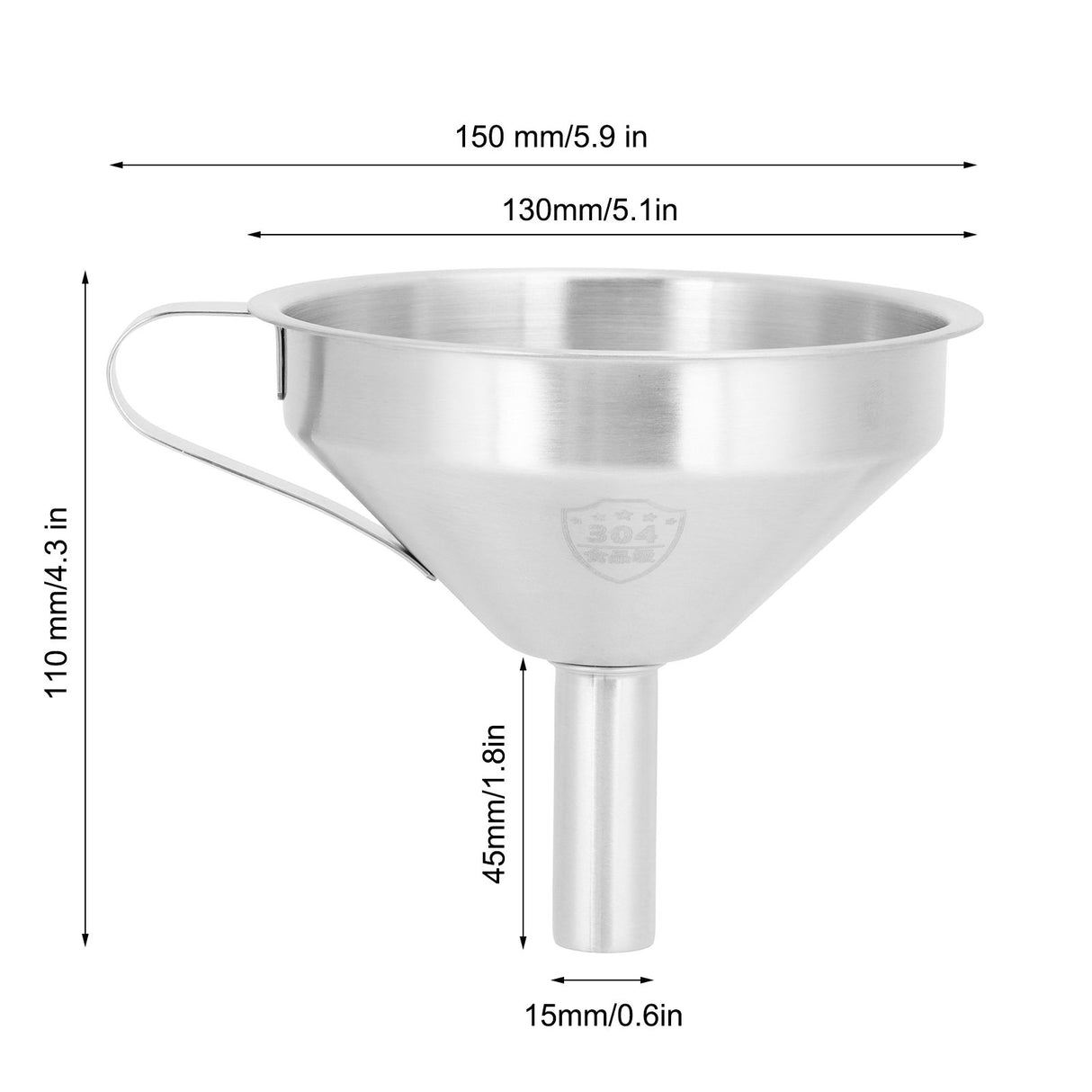 304 Stainless Steel Filling Funnel Separatory Oil Beer Coffee Water Liquid Funnel Kitchen ToolMedium Size 13cm