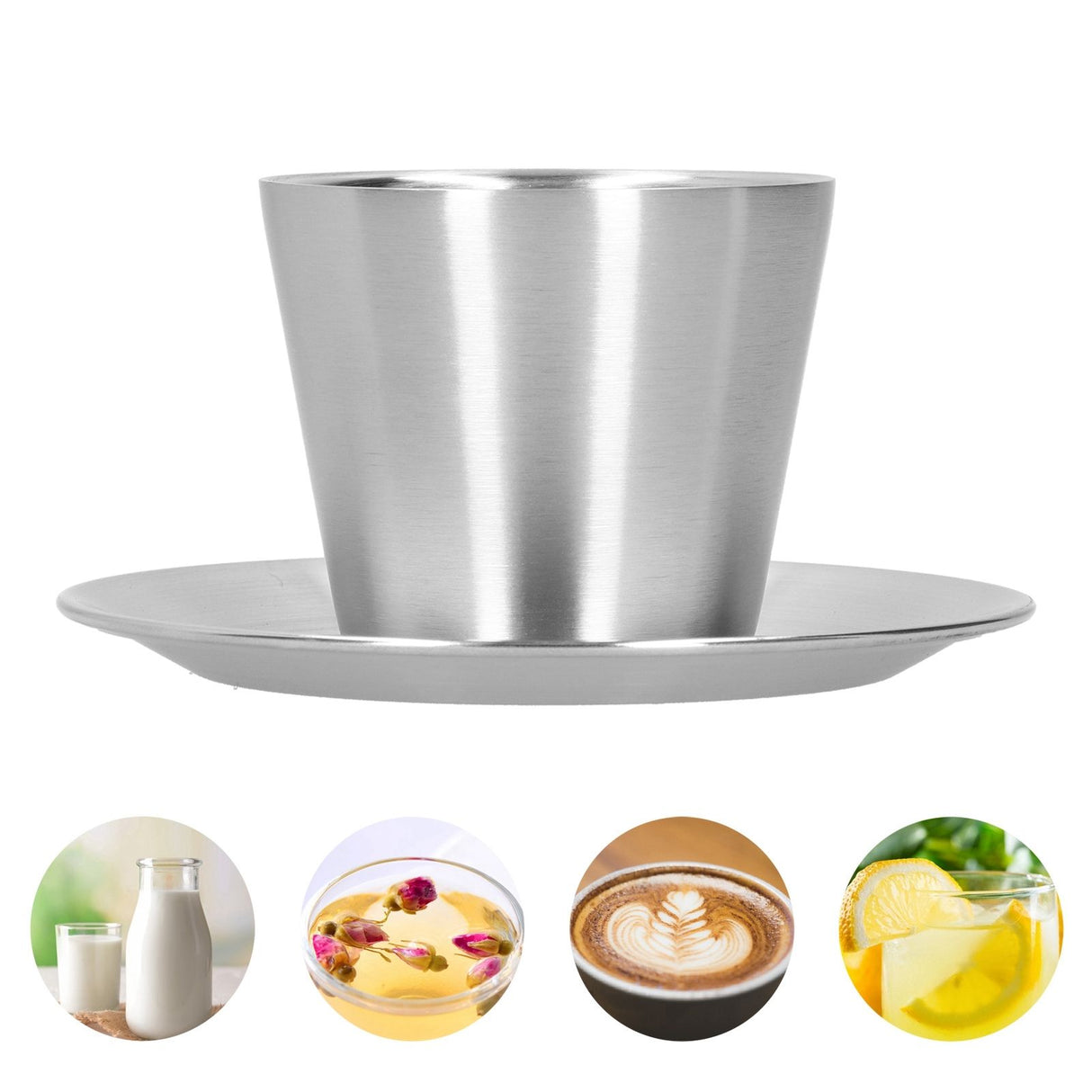Stainless Steel Coffee Cup Set Double Walled Coffee Mug with Saucer Tea Mug Drinkware