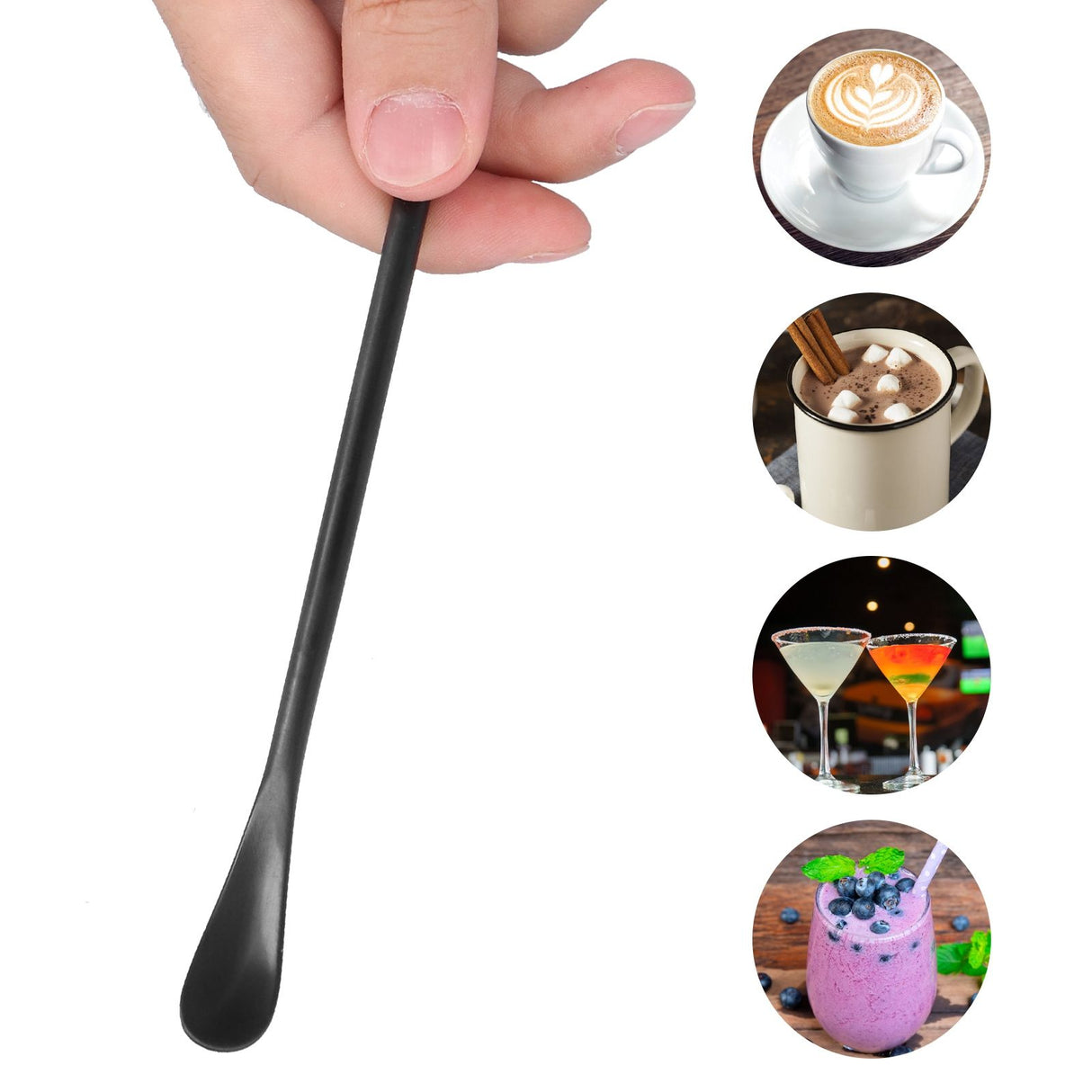 Coffee Stirring Spoon 304 Stainless Steel Cocktail Smoothie Lengthen Long Handle Matte Black