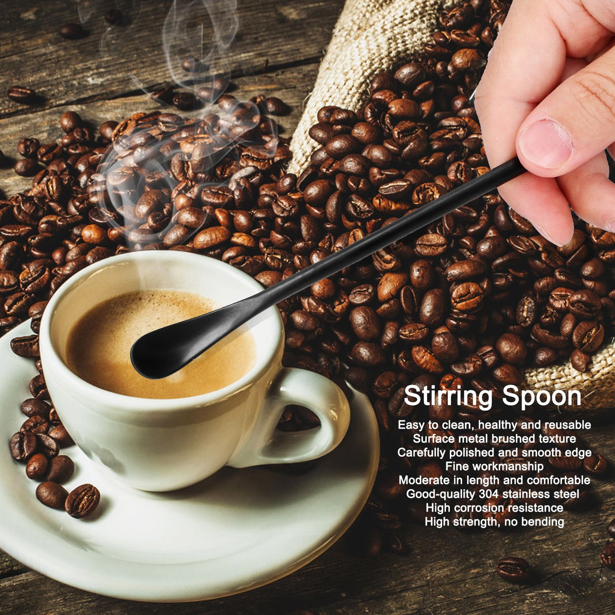 Coffee Stirring Spoon 304 Stainless Steel Cocktail Smoothie Lengthen Long Handle Matte Black
