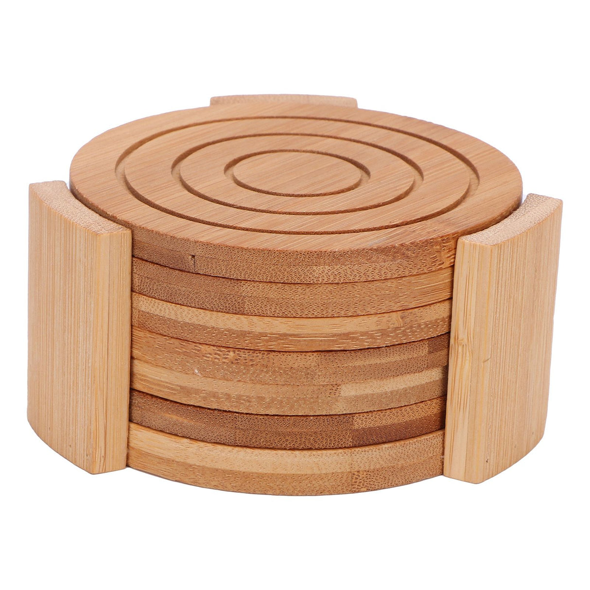 6PCS Bamboo Coaster with Holder Round Cup Mats Pad for Cold Drinks and Hot Beverage Home Supply