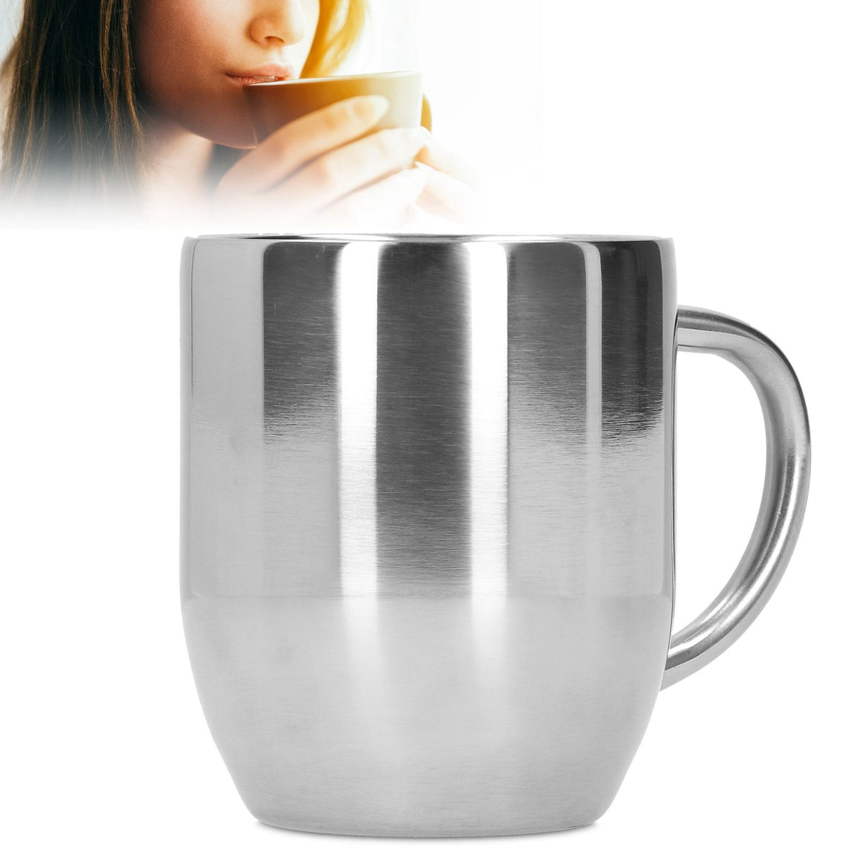 304 Stainless Steel DoubleLayer Coffee Cup Thickening Handle Mark Cup 350ml for Office