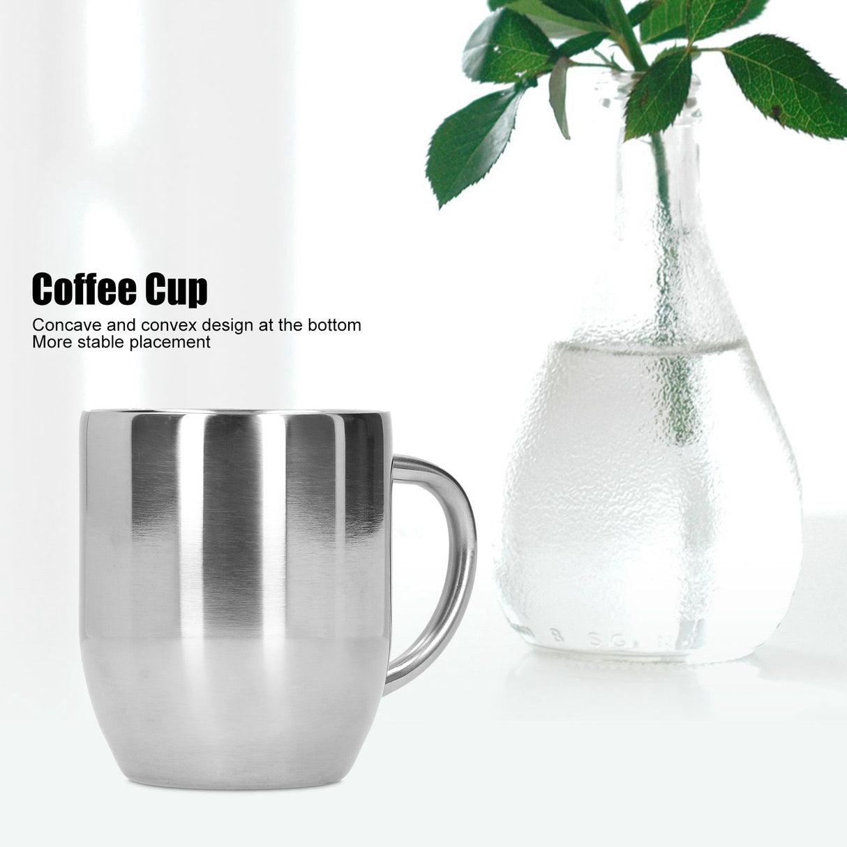 304 Stainless Steel DoubleLayer Coffee Cup Thickening Handle Mark Cup 350ml for Office