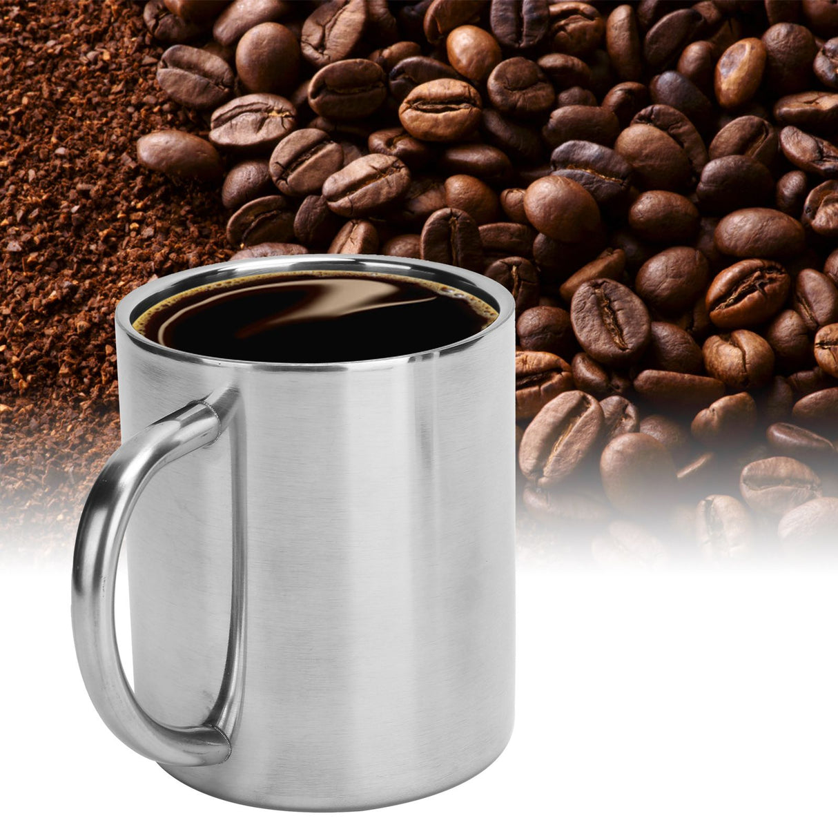 Mug Cup 304 Stainless Steel Sanding Mirror Finish Portable Coffee Cup with Handle 300ml
