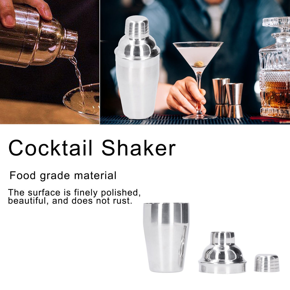 350ml Cocktail Shaker Stainless Steel Wine Drink Mixing Glasses Barware Bartender Tool