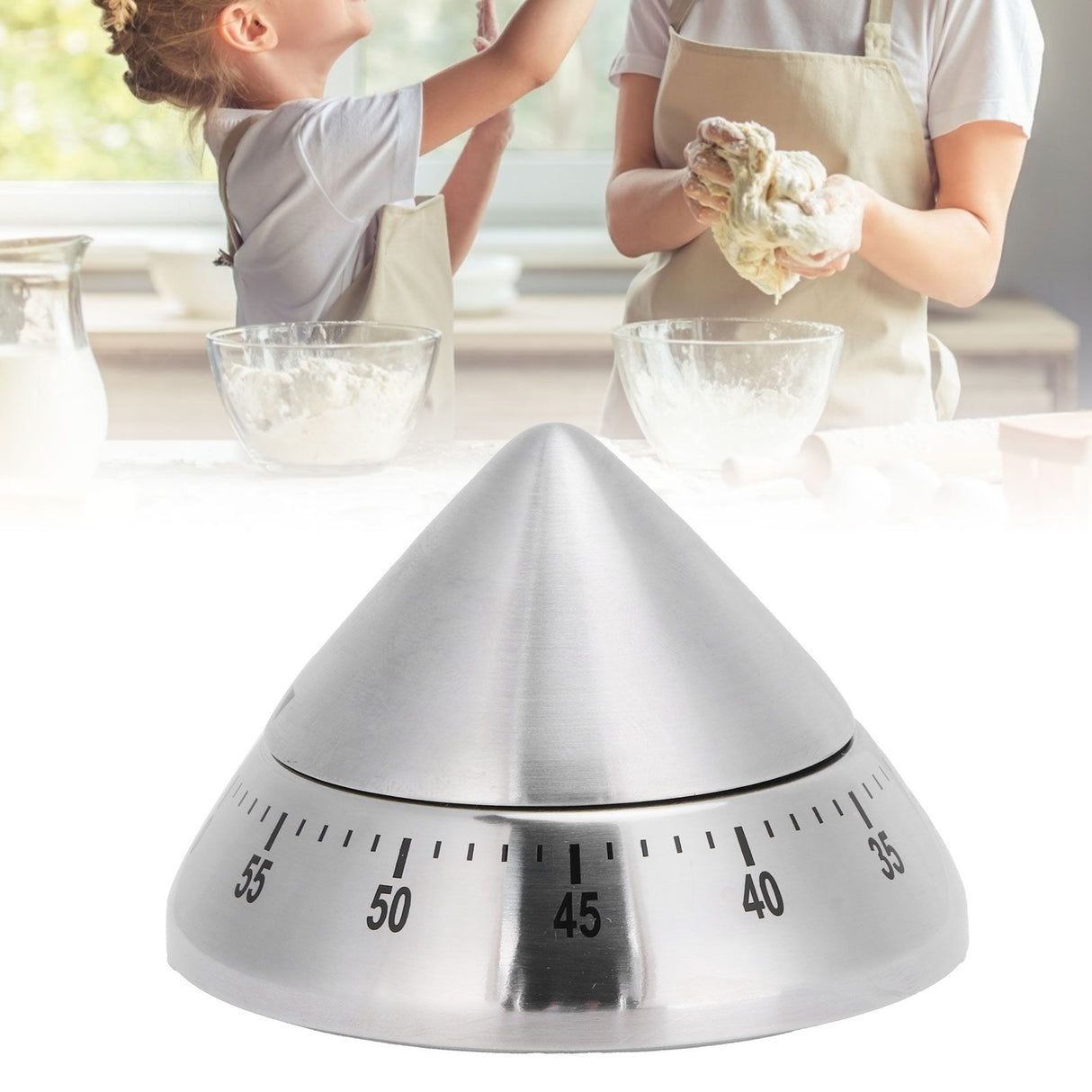 Kitchen Cooking Timer Stainless Steel Mechanical Timer Reminder Time Management Tools(PointedShaped )