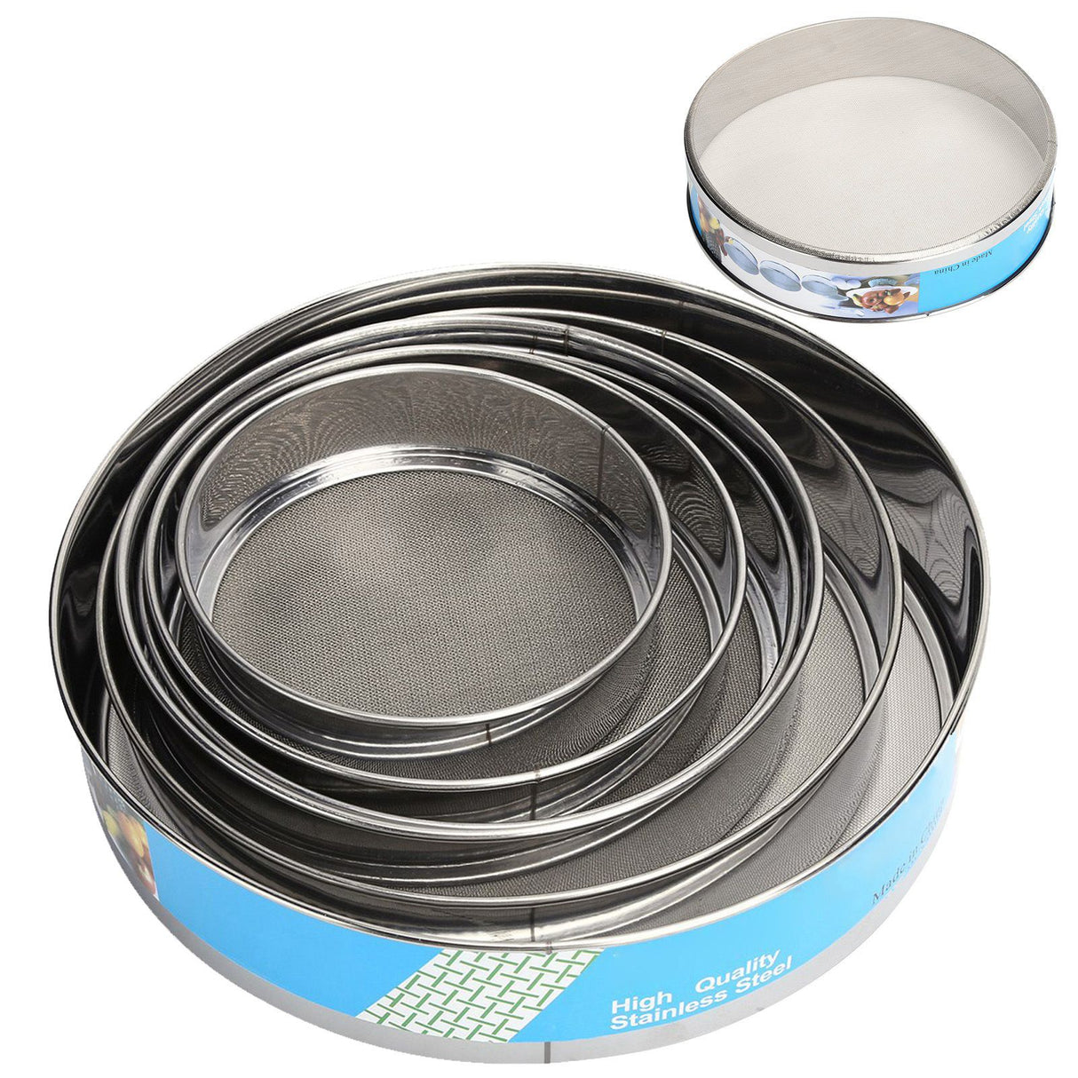 6PCS Stainless Steel Fine Mesh Flour Sieve Set Round Shape Flour Filter Strainer Kitchen Tools