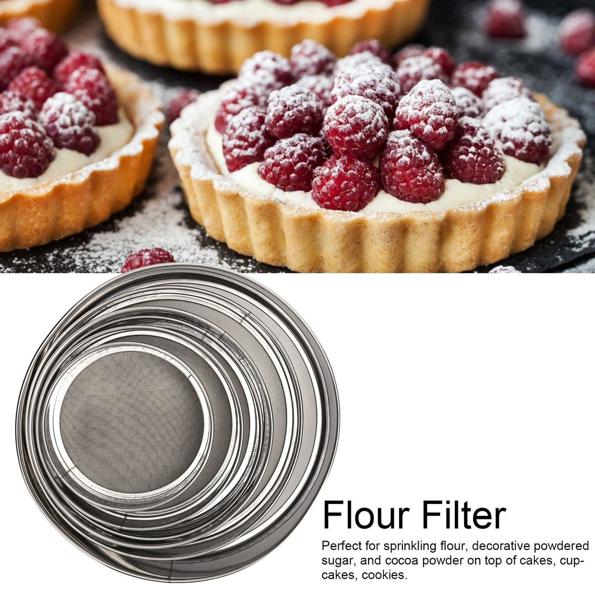 6PCS Stainless Steel Fine Mesh Flour Sieve Set Round Shape Flour Filter Strainer Kitchen Tools