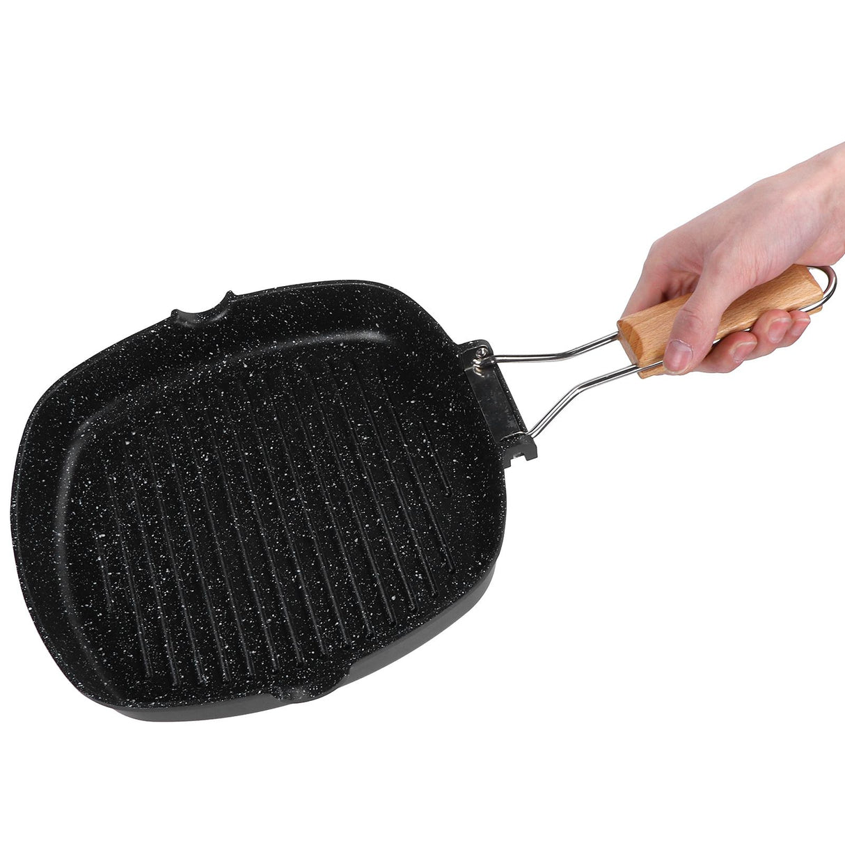 NonStick Practical Frying Pan Steak Skillet BBQ with Foldable Handle Kitchen Supplies(28cm )