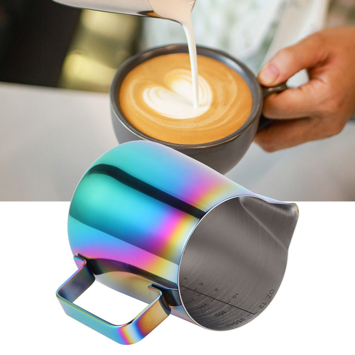 350ml Coffee Pitcher Latte Art Making Cup Colorful Milk Frothing Pitcher with Scale