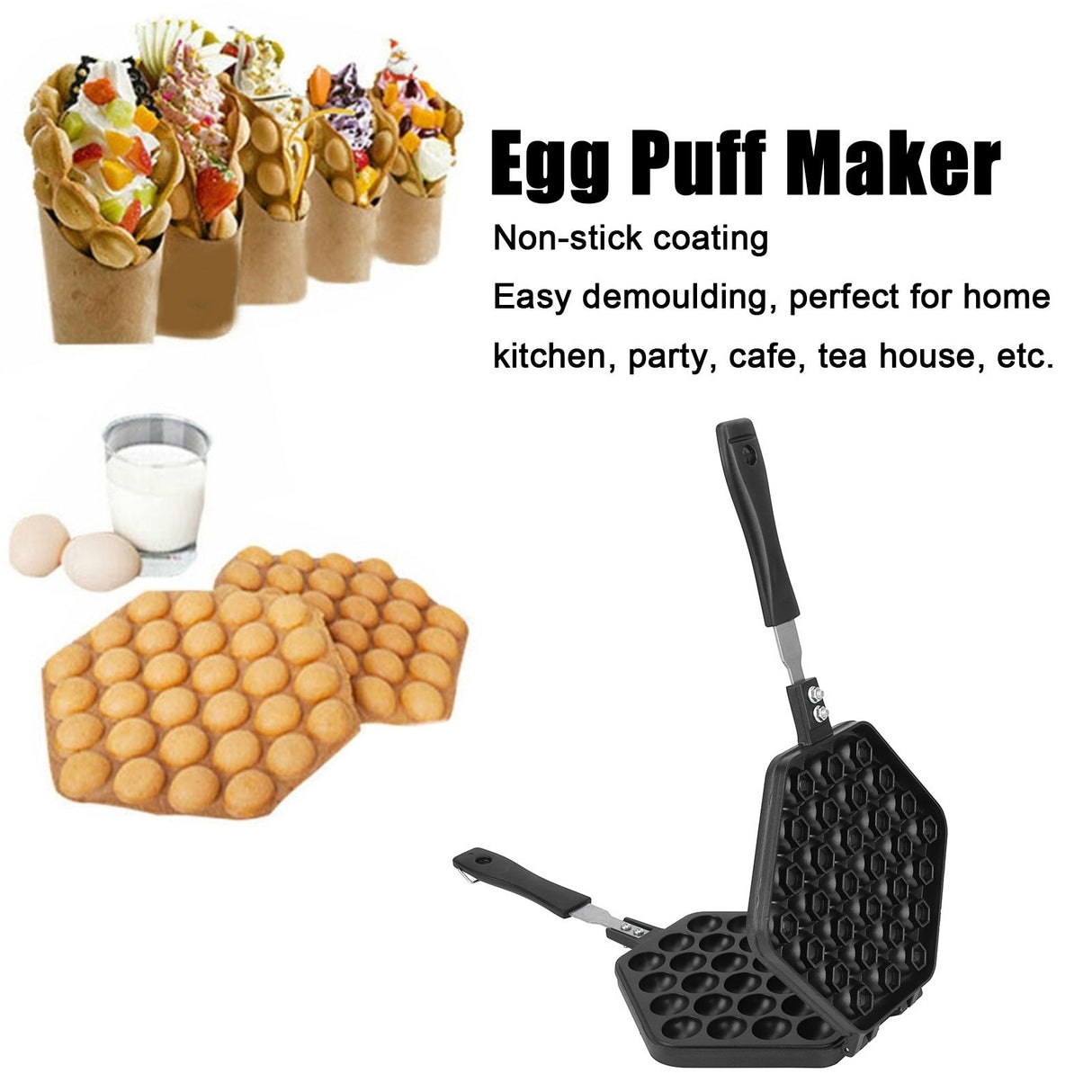 Egg Puff Pan with Handle NonStick Baking Maker Machine Kitchen Cooking Utensils