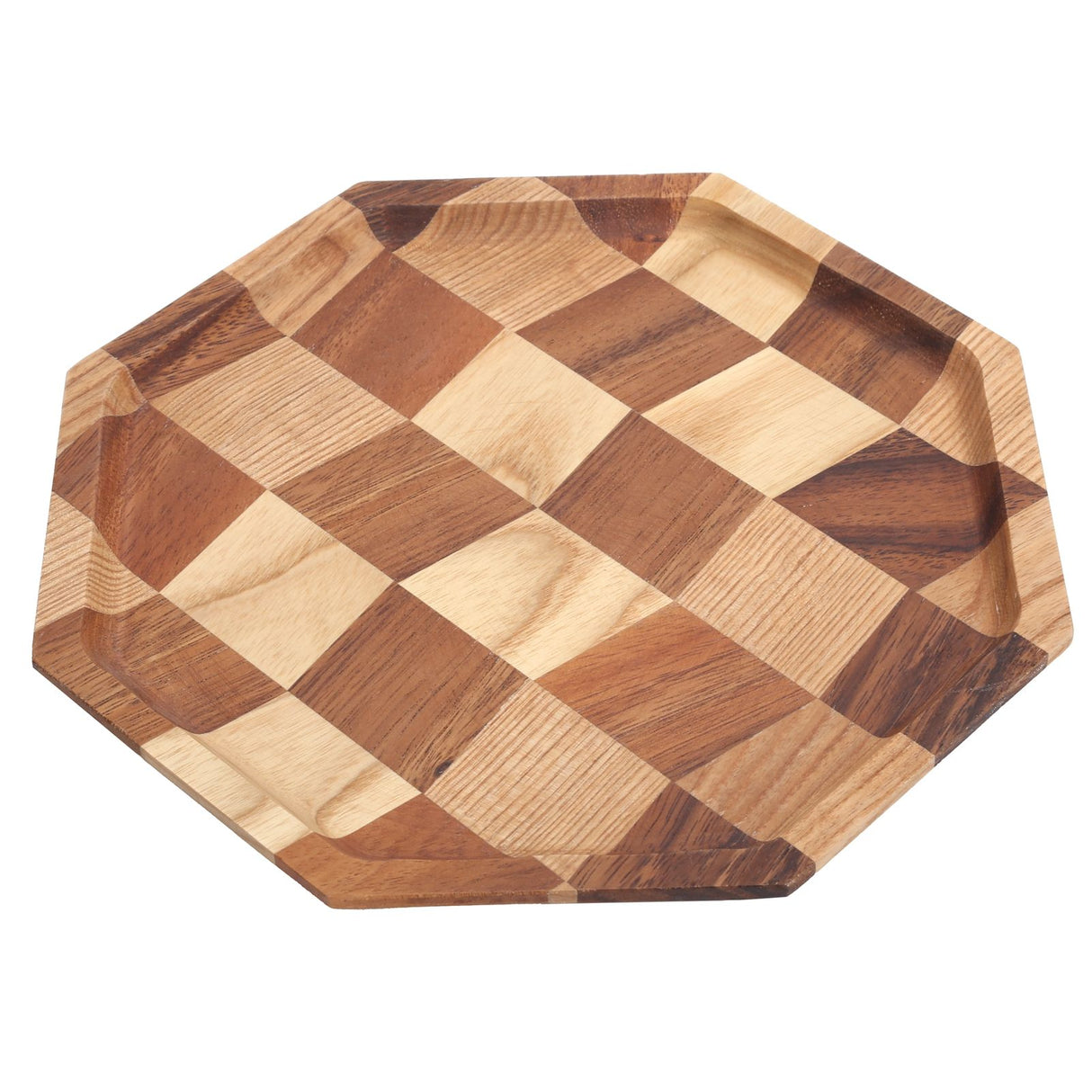 Grid Pattern Wood Plate Fruit Dishes Holder Tea Tray Dessert Dinner Bread Serving Tray24x24cm