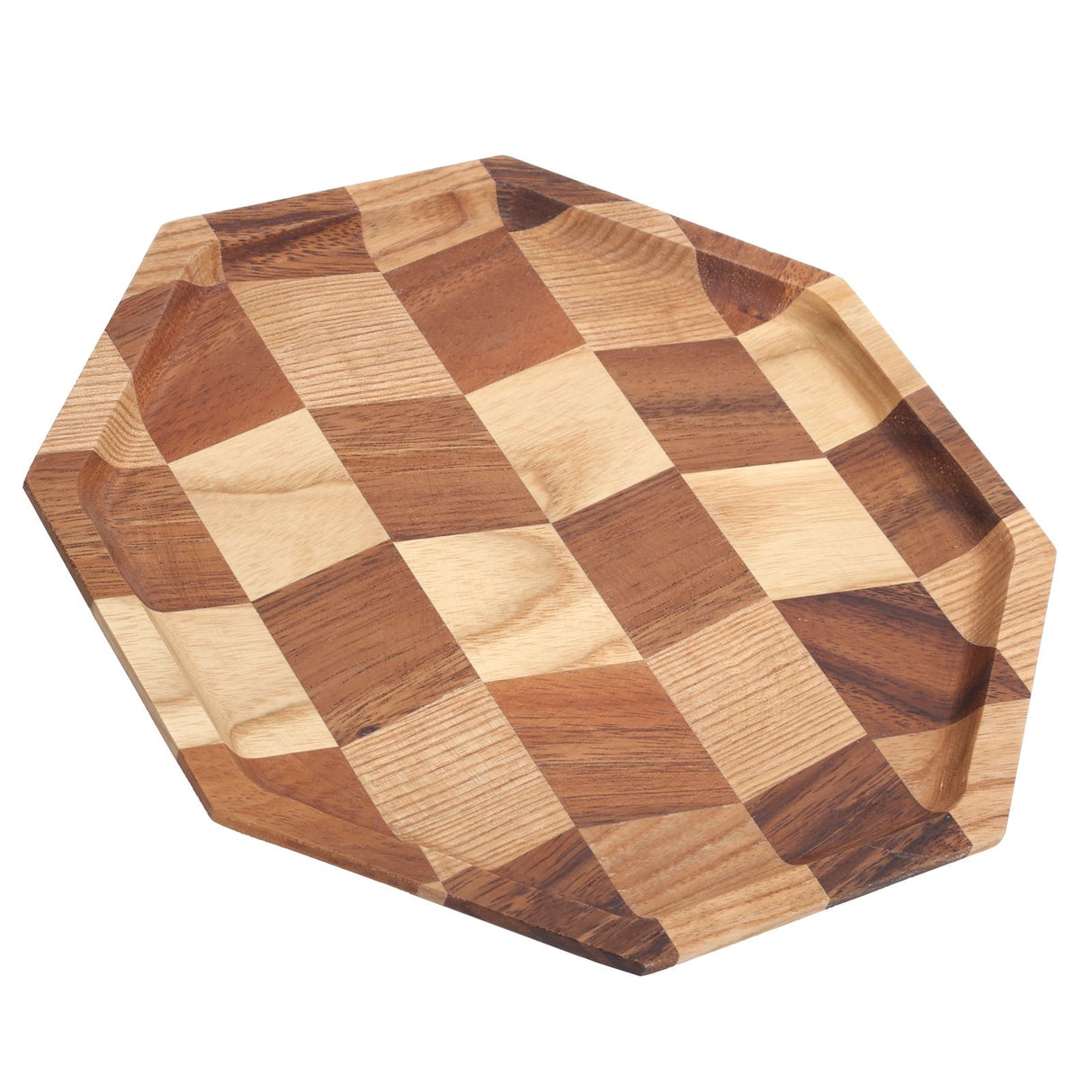 Grid Pattern Wood Plate Fruit Dishes Holder Tea Tray Dessert Dinner Bread Serving Tray24x24cm