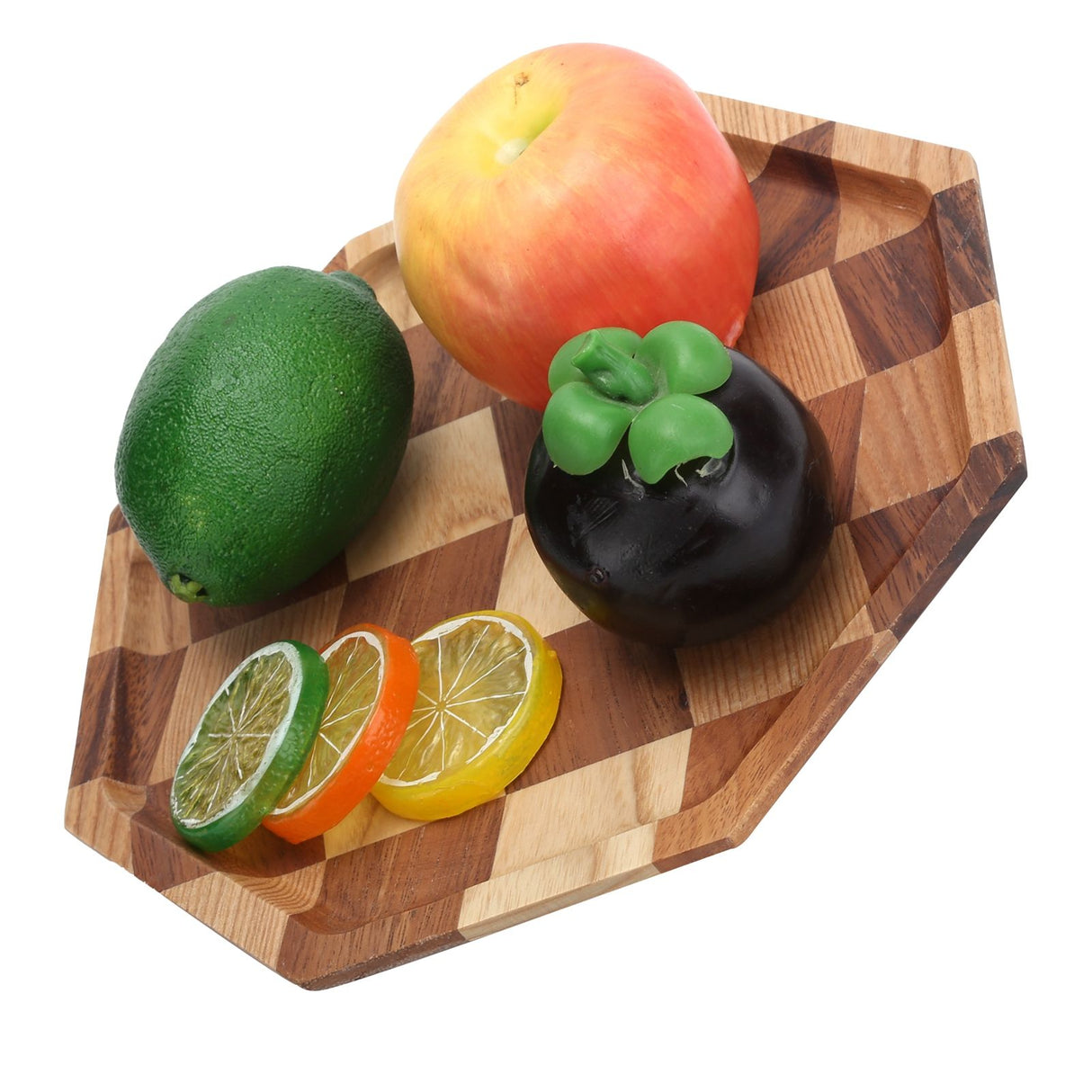 Grid Pattern Wood Plate Fruit Dishes Holder Tea Tray Dessert Dinner Bread Serving Tray24x24cm