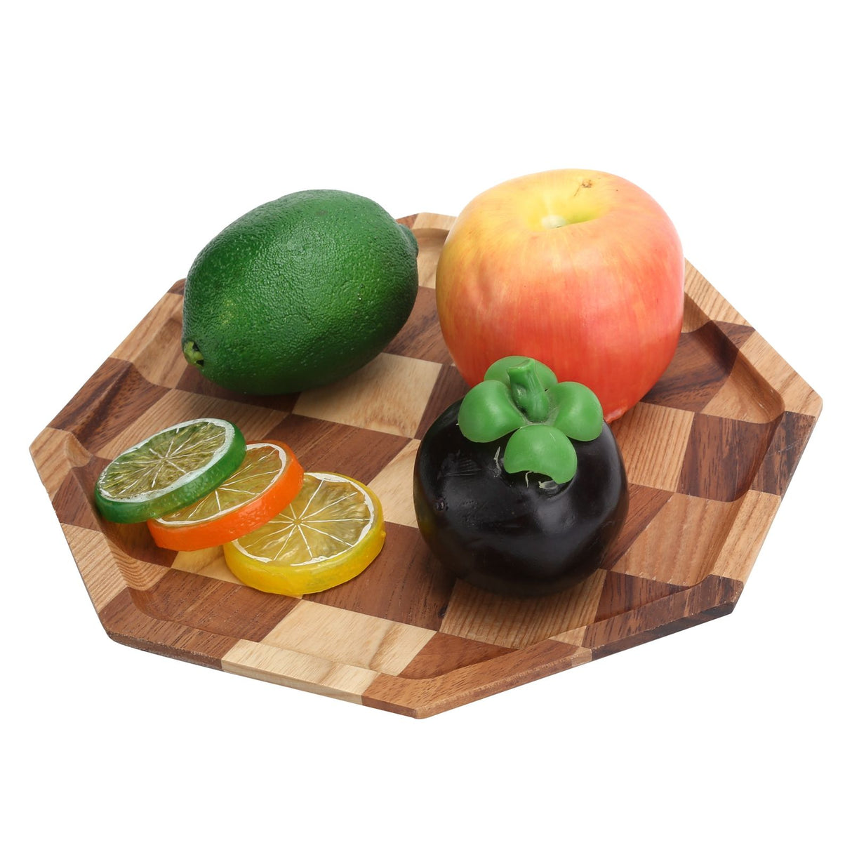 Grid Pattern Wood Plate Fruit Dishes Holder Tea Tray Dessert Dinner Bread Serving Tray24x24cm