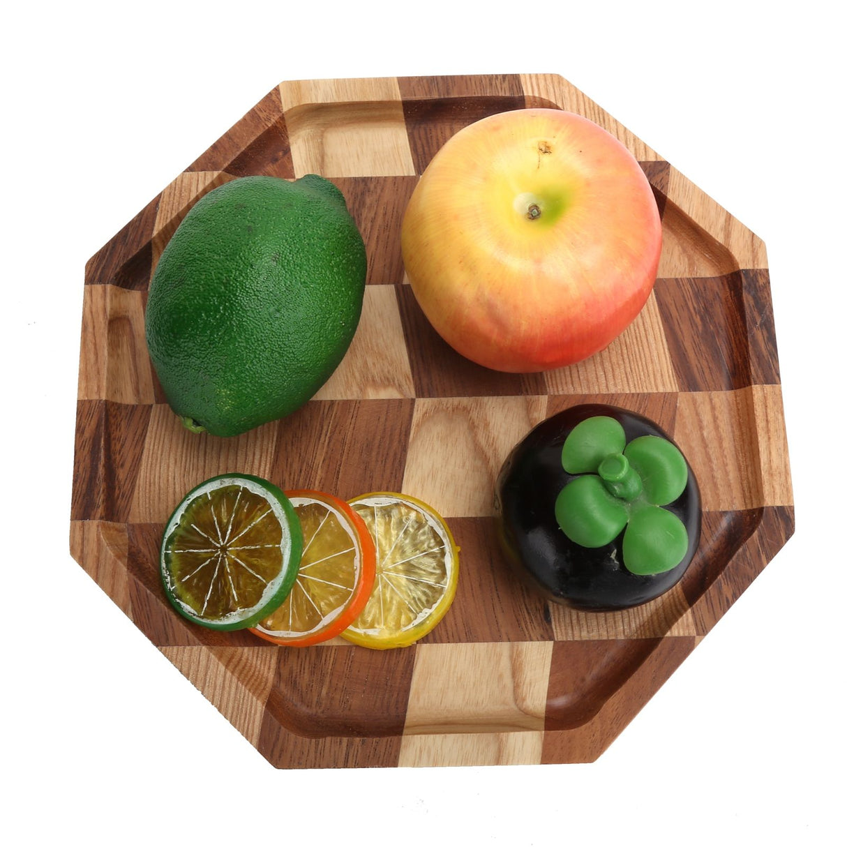 Grid Pattern Wood Plate Fruit Dishes Holder Tea Tray Dessert Dinner Bread Serving Tray24x24cm