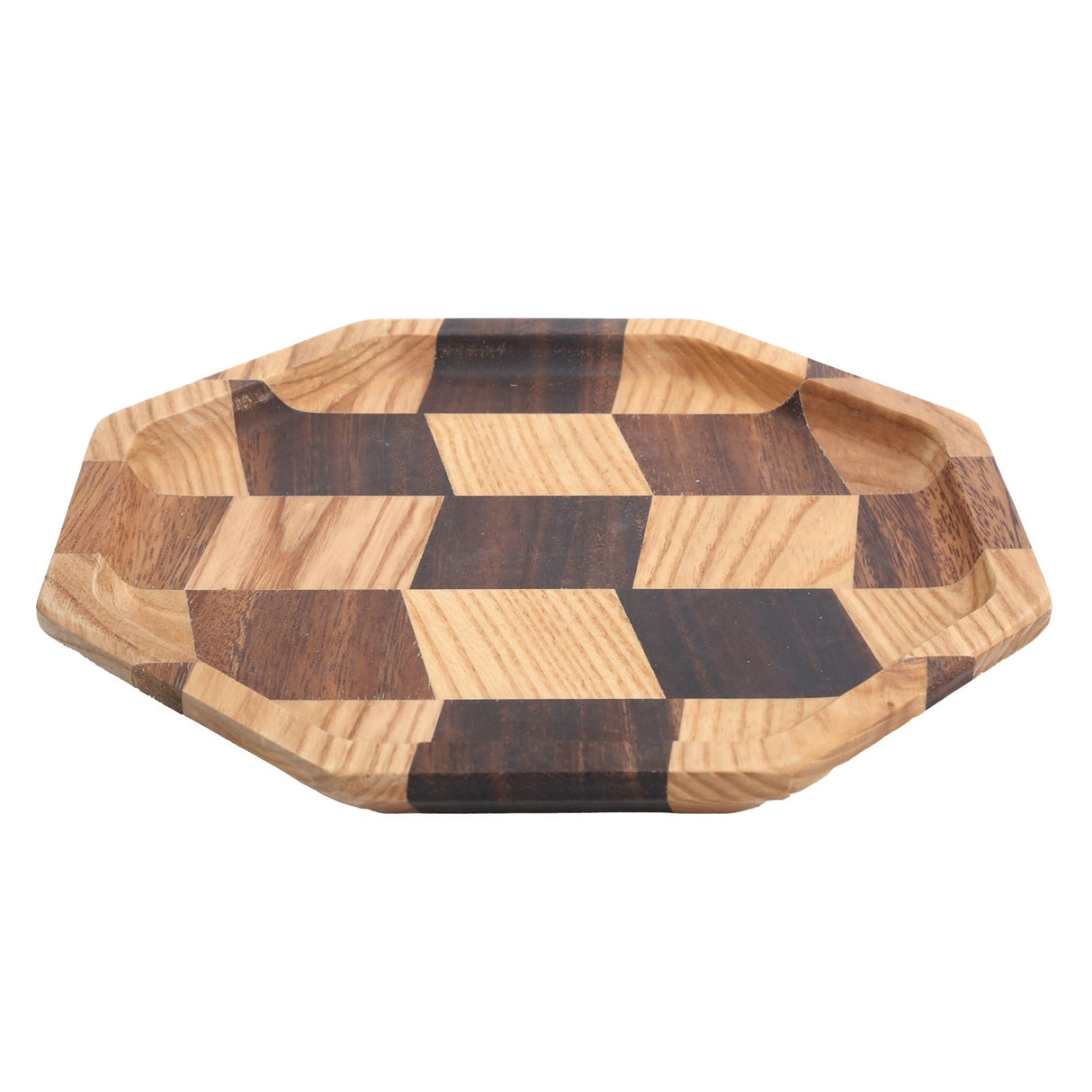 Grid Pattern Wood Plate Fruit Dishes Holder Tea Tray Dessert Dinner Bread Serving Tray20x20cm