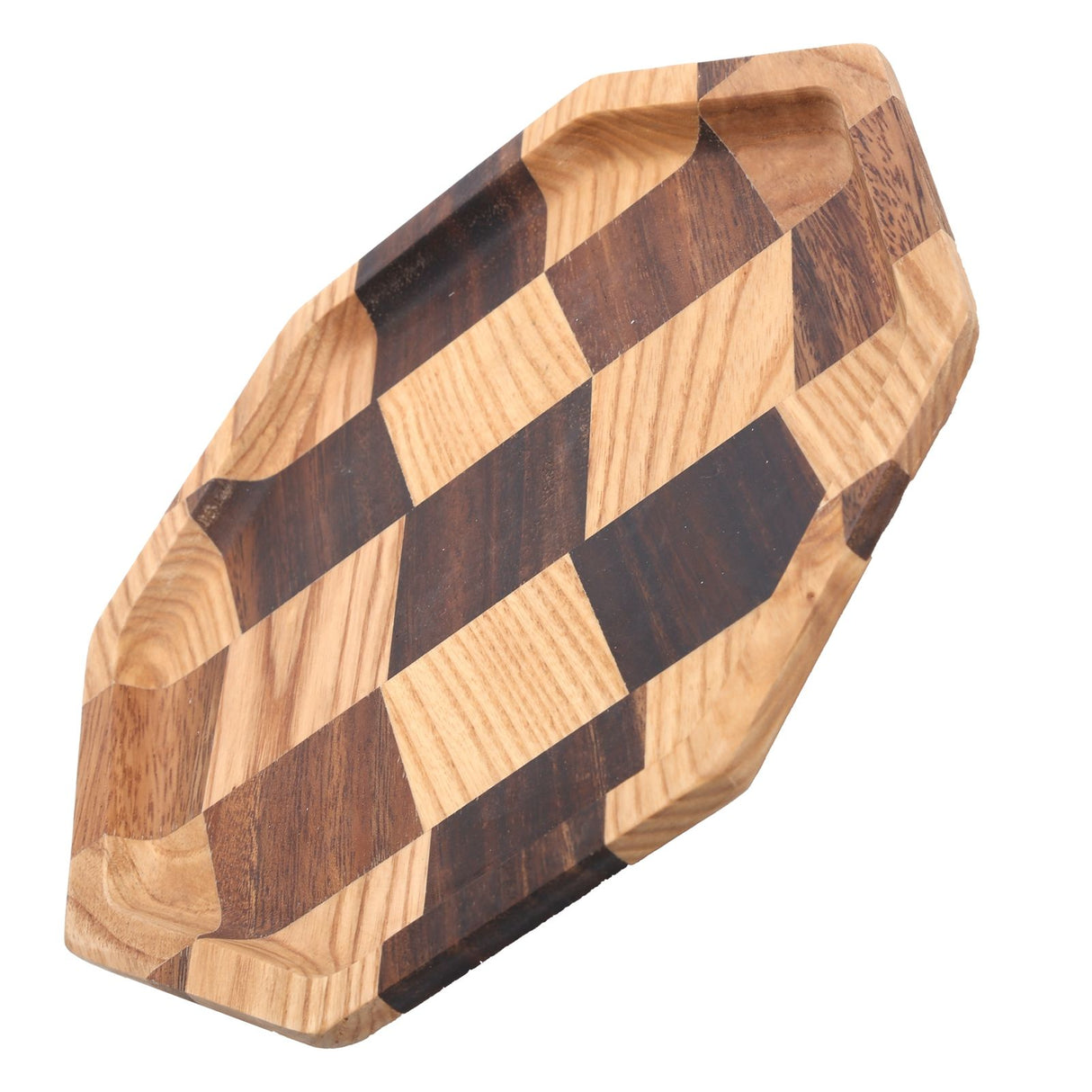 Grid Pattern Wood Plate Fruit Dishes Holder Tea Tray Dessert Dinner Bread Serving Tray20x20cm