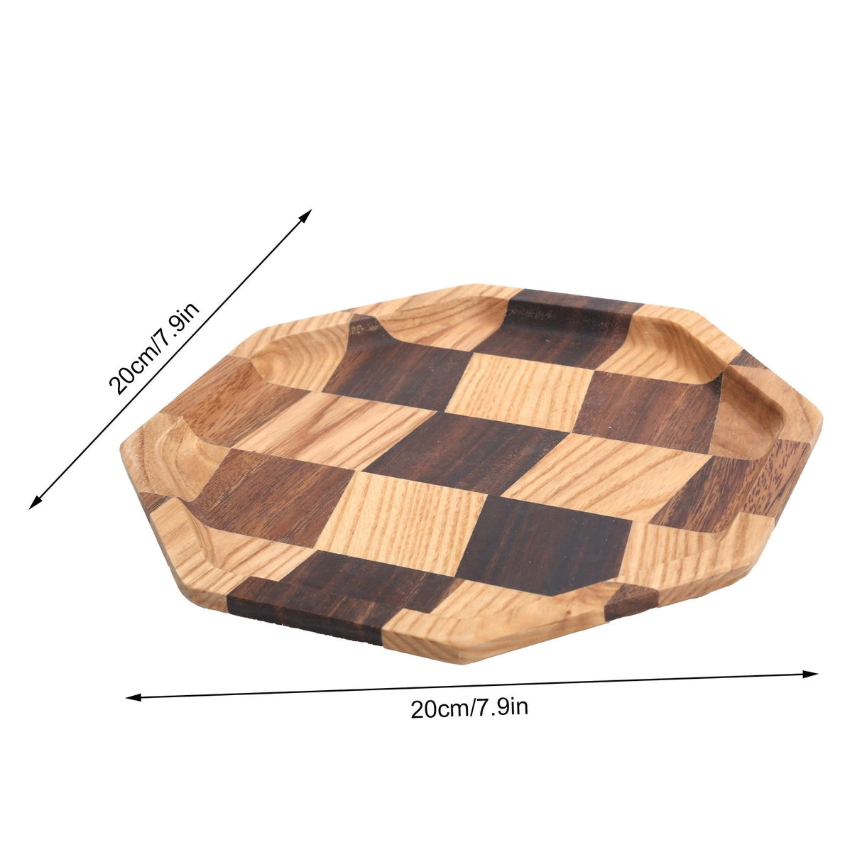 Grid Pattern Wood Plate Fruit Dishes Holder Tea Tray Dessert Dinner Bread Serving Tray20x20cm