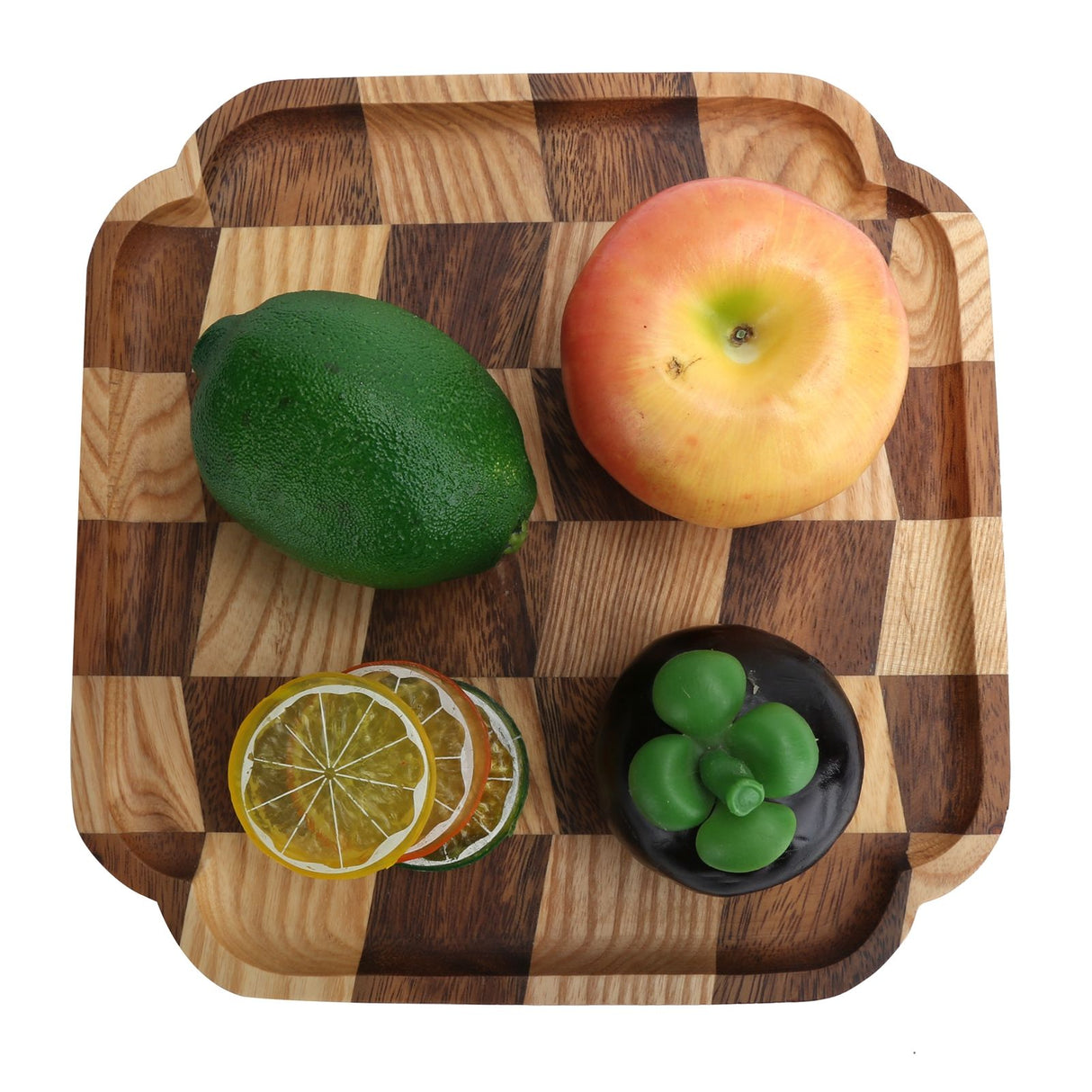 Wooden Pan Tea Tray Dish Bowl Fruit Salad Bread Serving Plate Kitchen Tableware25x25cm