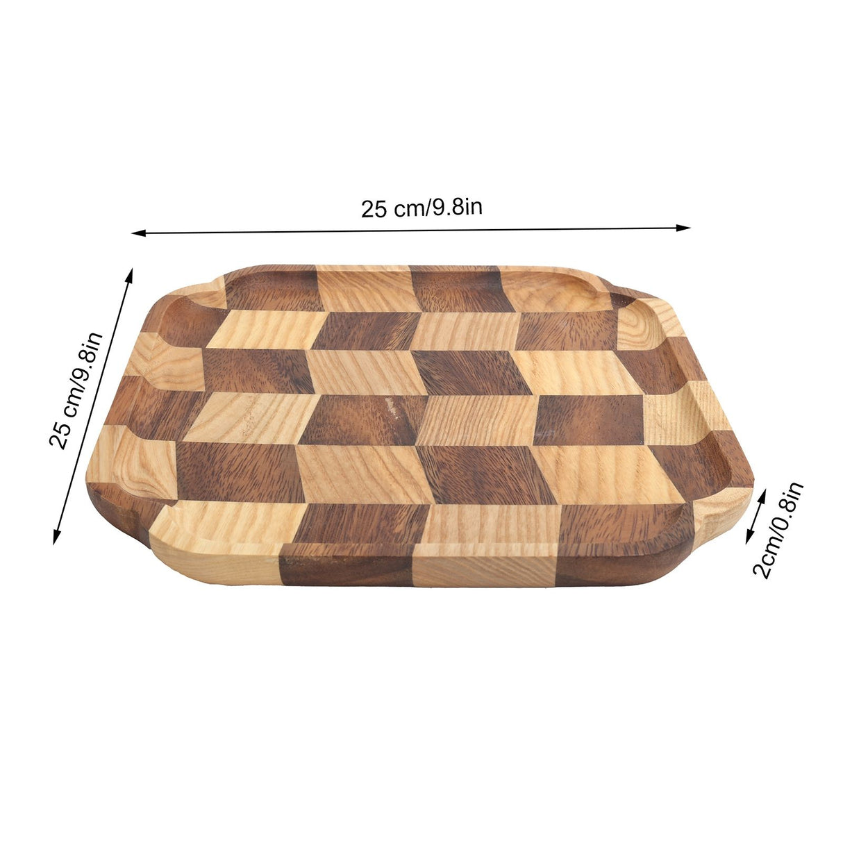 Wooden Pan Tea Tray Dish Bowl Fruit Salad Bread Serving Plate Kitchen Tableware25x25cm