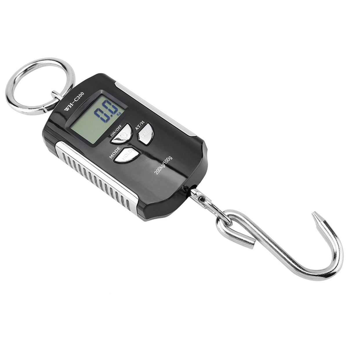 Portable Electronic Hanging Scale Digital LCD Backlit Display kg/lb/JIN 200KG W/HookSilver Frame