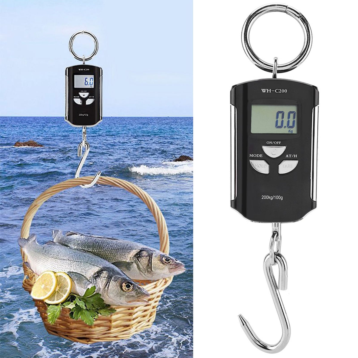 Portable Electronic Hanging Scale Digital LCD Backlit Display kg/lb/JIN 200KG W/HookSilver Frame
