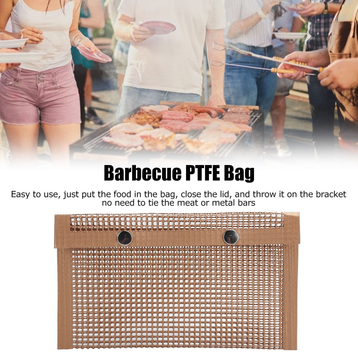 Non‑Stick Barbecue Baking Grilling PTFE Bag Heat‑Resistant Reusable Mesh for Picnic