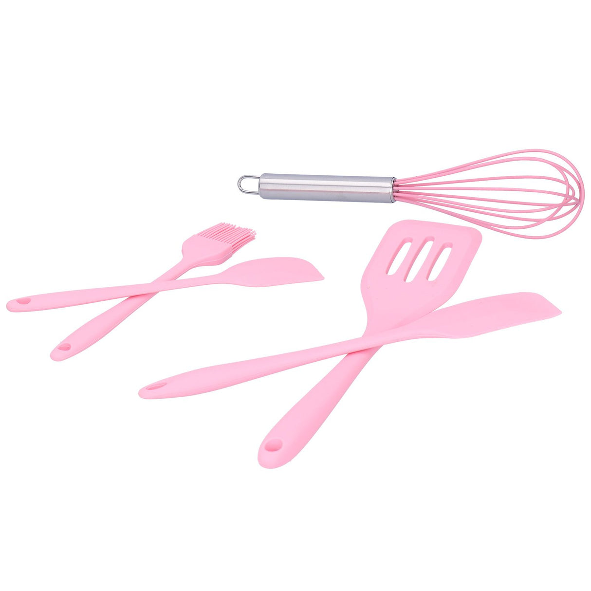 Cooking Spatula Set Silicone Baking Scraper Heat Resistant Egg Beater Kitchen Utensil(Pink )