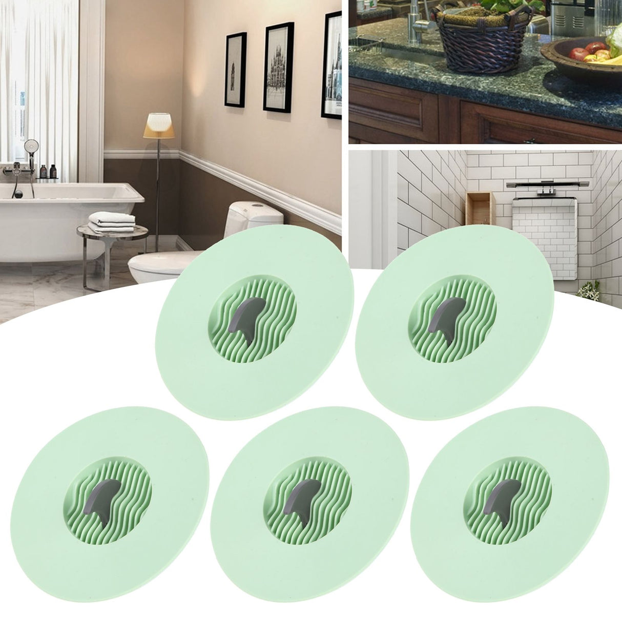 5Pcs Kitchen Sink Drain Plugs Strainer Water Sink Bathtub Drainage Stopper Bathroom AccessoriesGreen