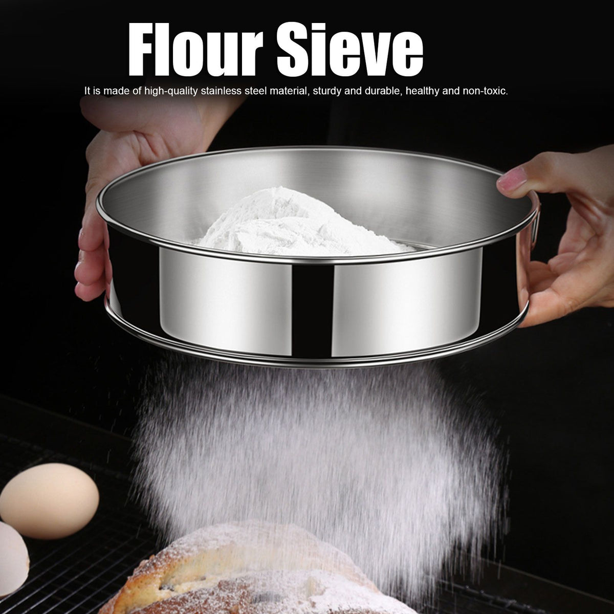 3Pcs Flour Sieve Set 304 Stainless Steel Round Flour Powder Filter Sifter Baking Utensil