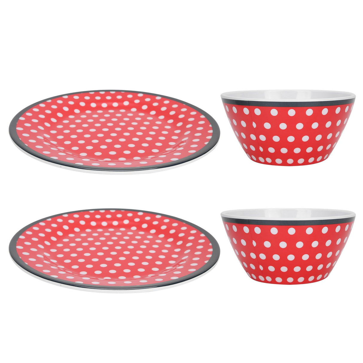 4Pcs Salad Dish Set Red Dots Imitation Porcelain Plate Fruit Food Cake Dish Dinnerware for Kitchen