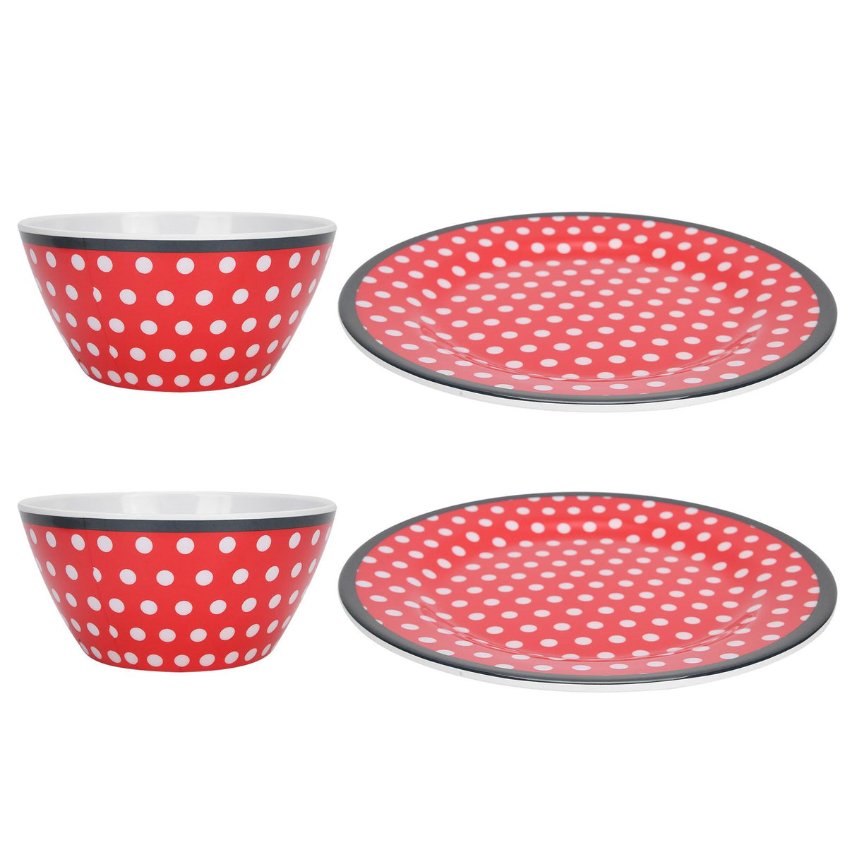 4Pcs Salad Dish Set Red Dots Imitation Porcelain Plate Fruit Food Cake Dish Dinnerware for Kitchen
