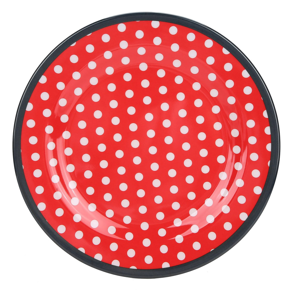 4Pcs Salad Dish Set Red Dots Imitation Porcelain Plate Fruit Food Cake Dish Dinnerware for Kitchen