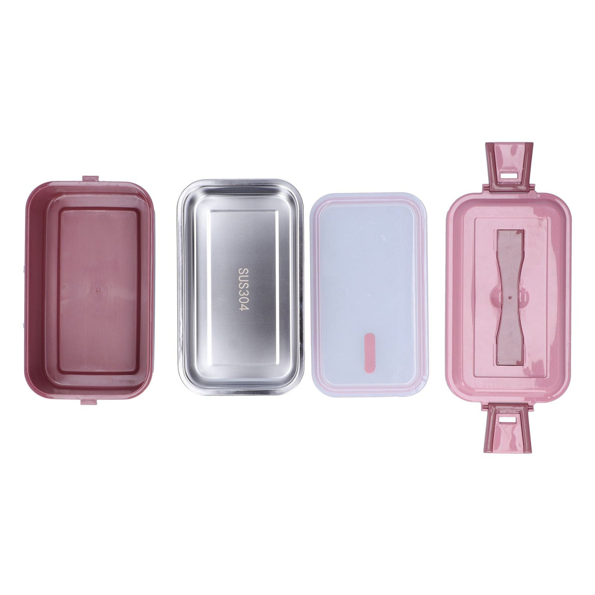 304 Stainless Steel Lunch Box Rectangular Insulated Portable Bento Box with HandleSingle Layer 700ml
