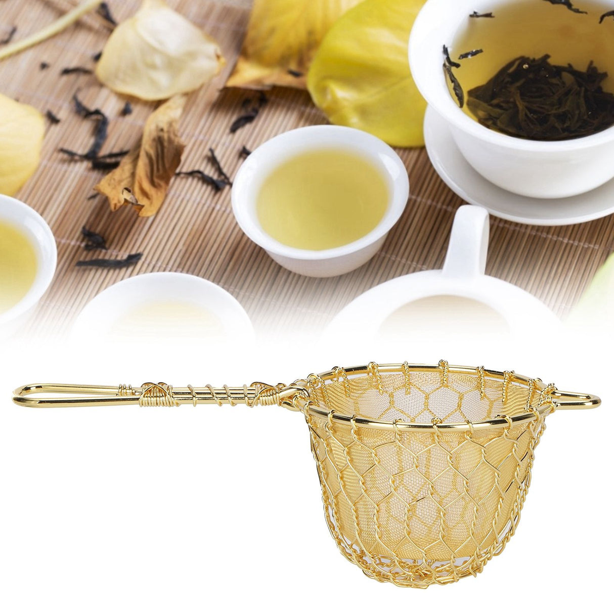 Copper Tea Infuser Strainer Reusable Loose Leaf Teapot Filter with Long Handle for Tea Maker