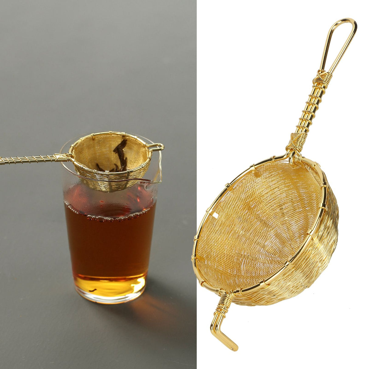 Tea Infuser Strainer Hand Made Copper Reusable Teapot Filter with Long Handle for Tea Maker