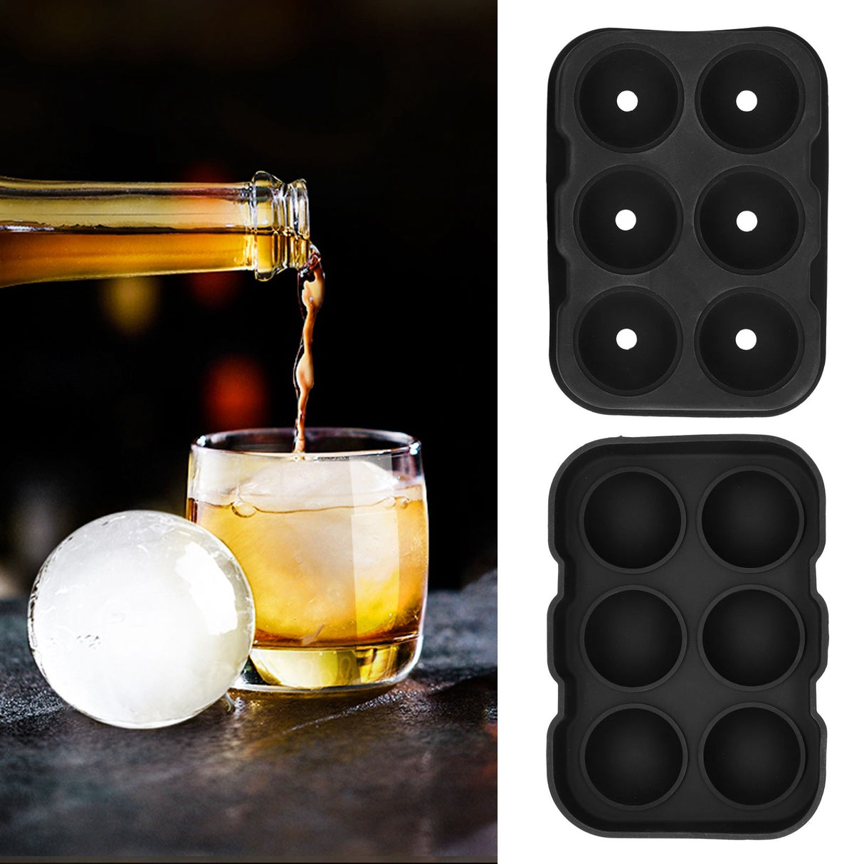 6 Cavity DIY Ice Cubes Mold Ice Ball Maker Mould Tray for Bar Party Cocktail Use Black
