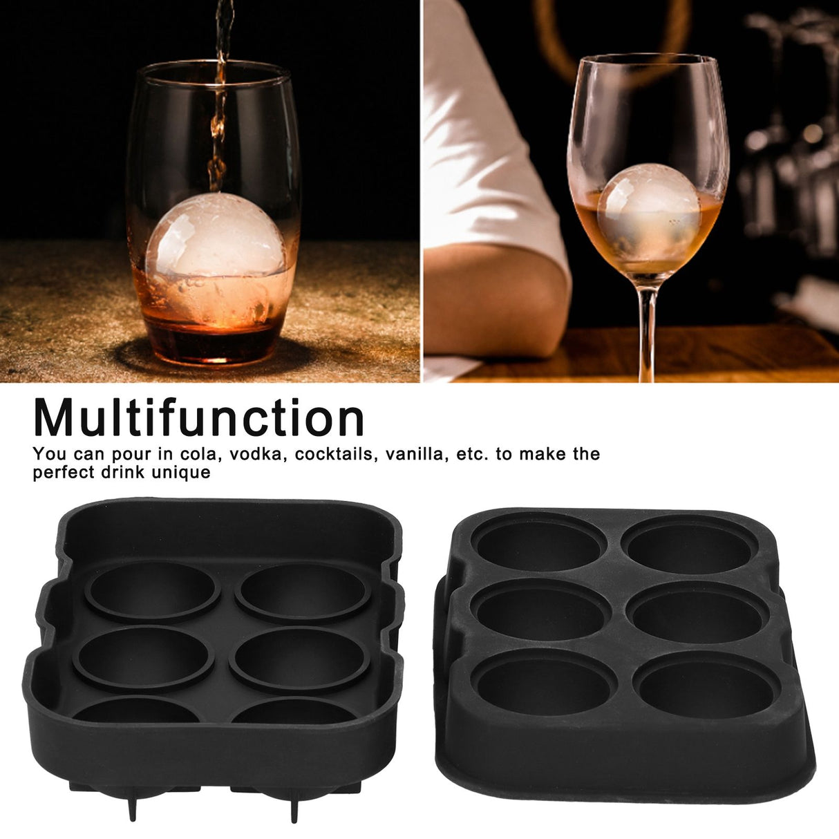 6 Cavity DIY Ice Cubes Mold Ice Ball Maker Mould Tray for Bar Party Cocktail Use Black