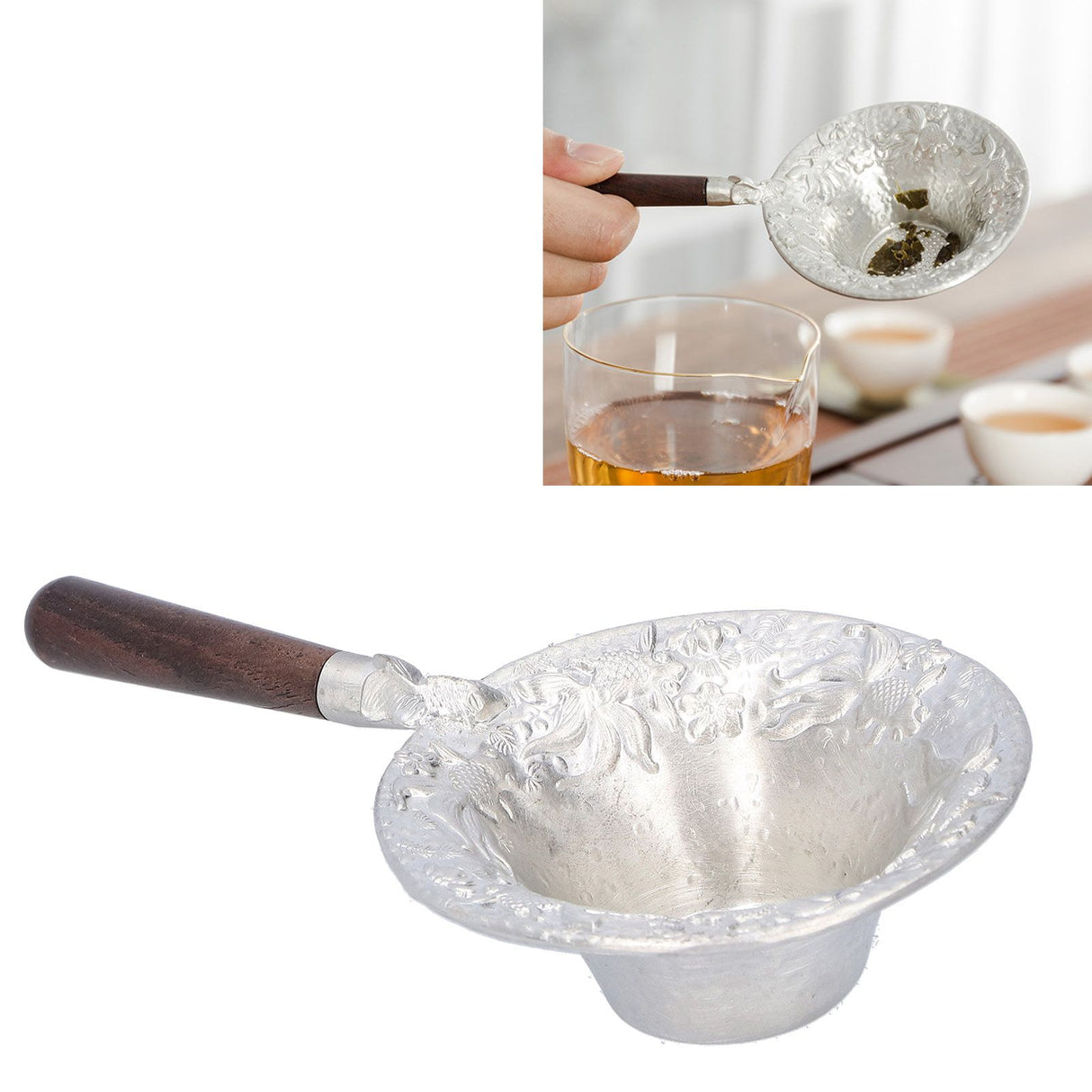Tea Strainer Japanese Style Hand Made Tea Leaf Infuser Filter Tea Set Accessories(Black Sandalwood Handle )